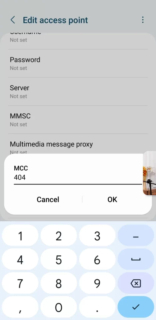 Mobile country code showed from access point name