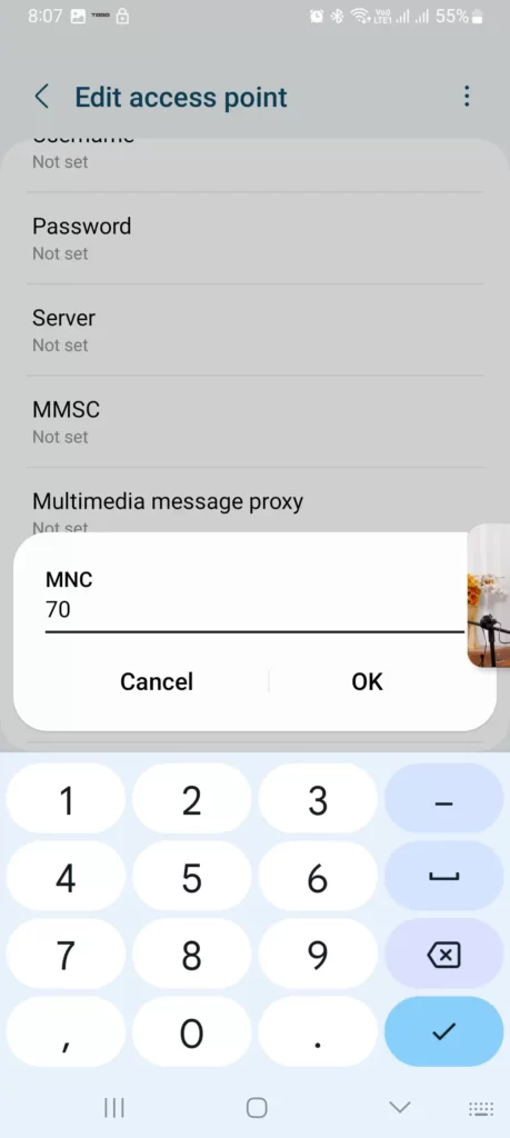 Mobile network code showed from access point name