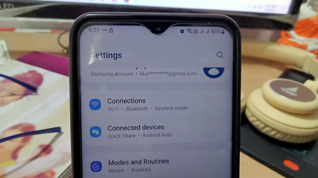 connections option in the mobile settings