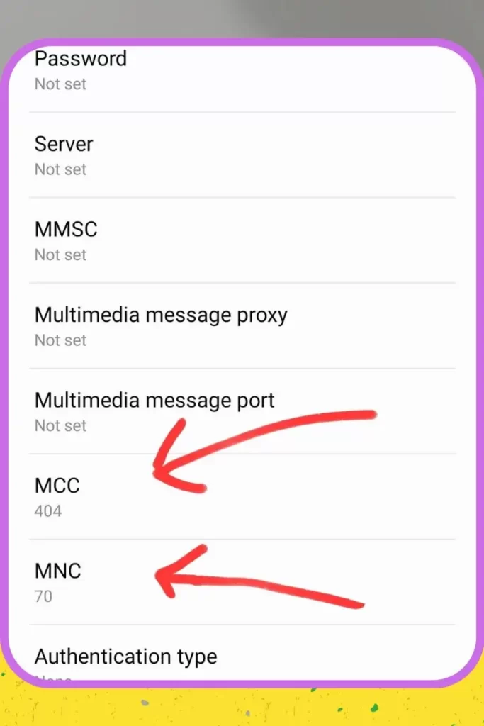 highlighting MCC MNC from APN settings