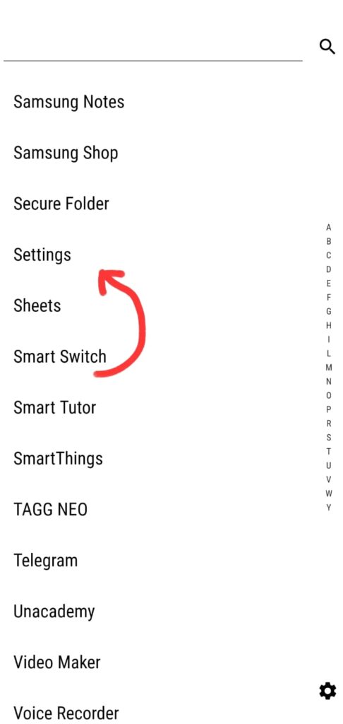 mobile settings highlighted