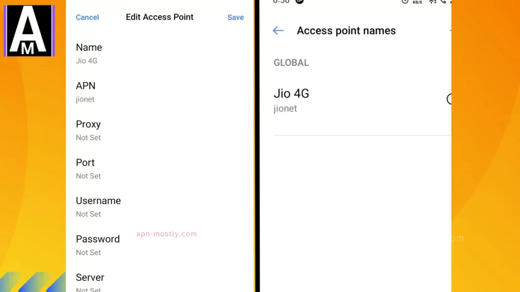 showing jio apn side by side apn mostly