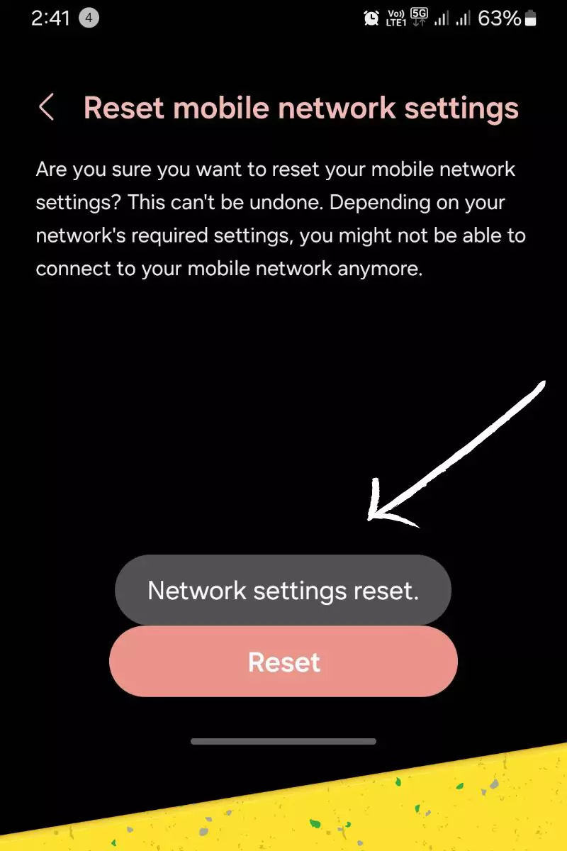 network settings reset complete screenshot