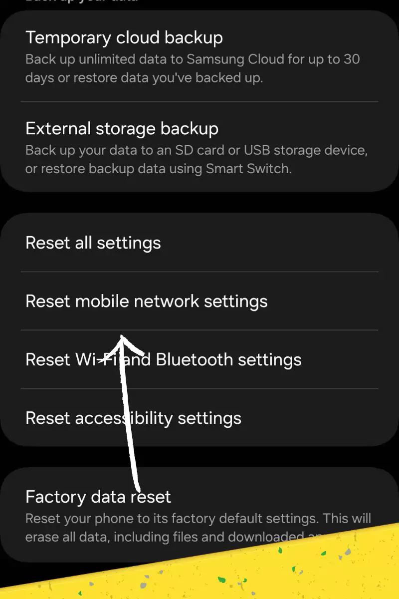 reset mobile network settings from reset settings highlighted screenshot