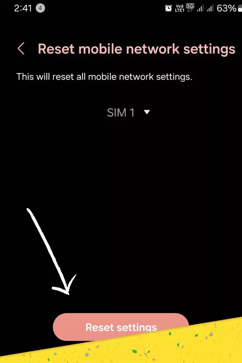 reset mobile network settings highlighted