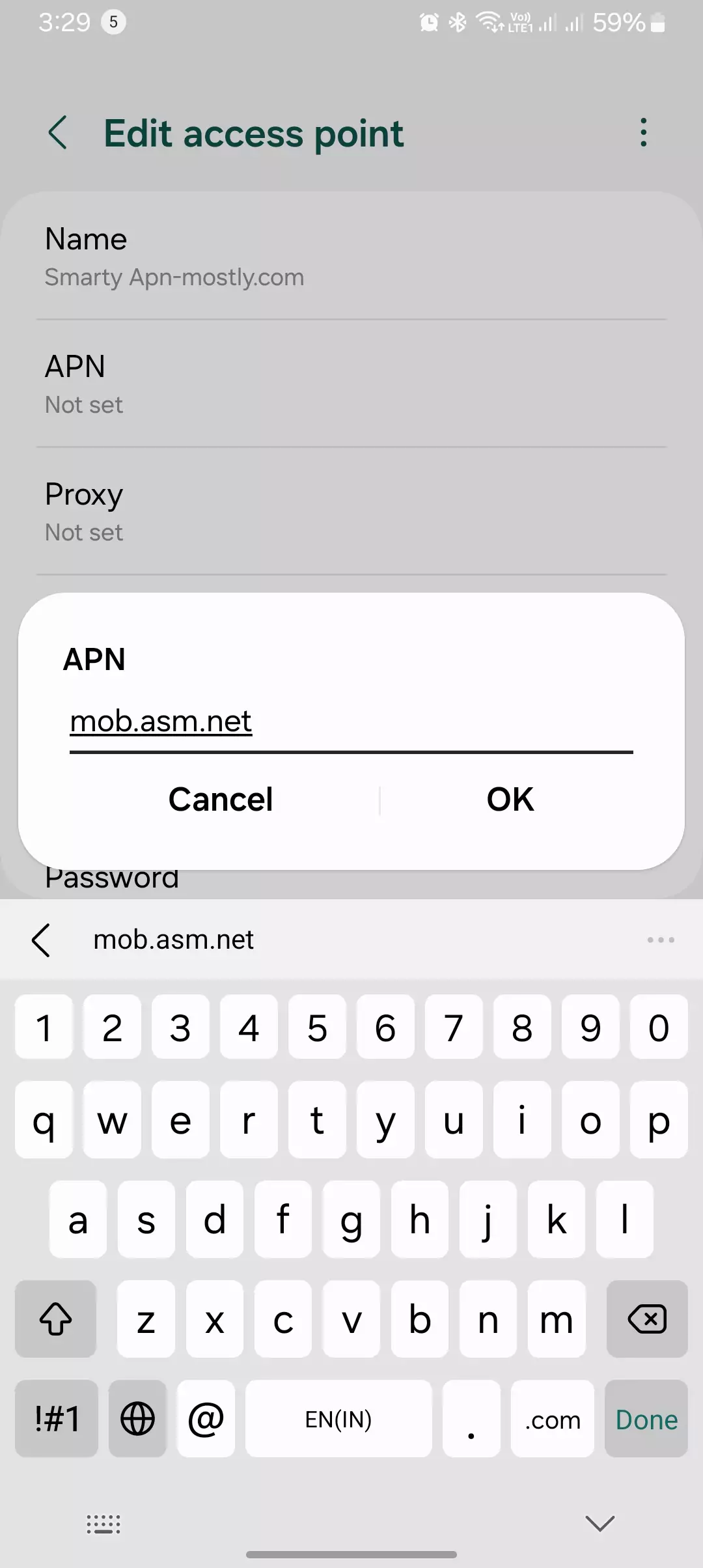 screenshot of apn for smarty