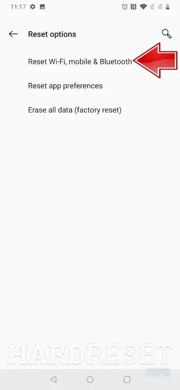 screenshot of resetting the network settings for oneplus