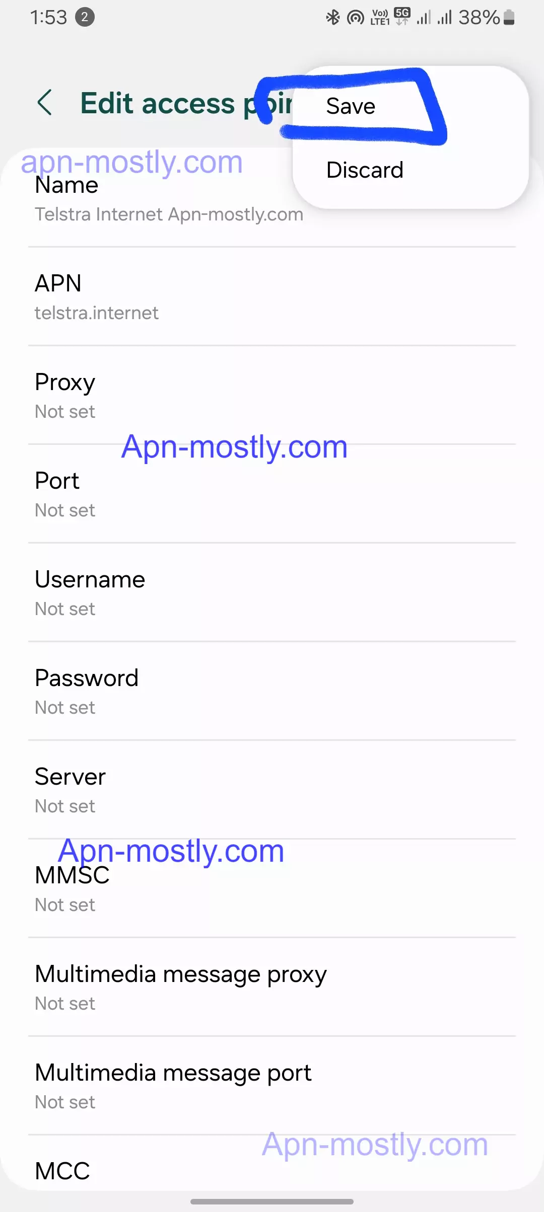 saving telstra internet configuration