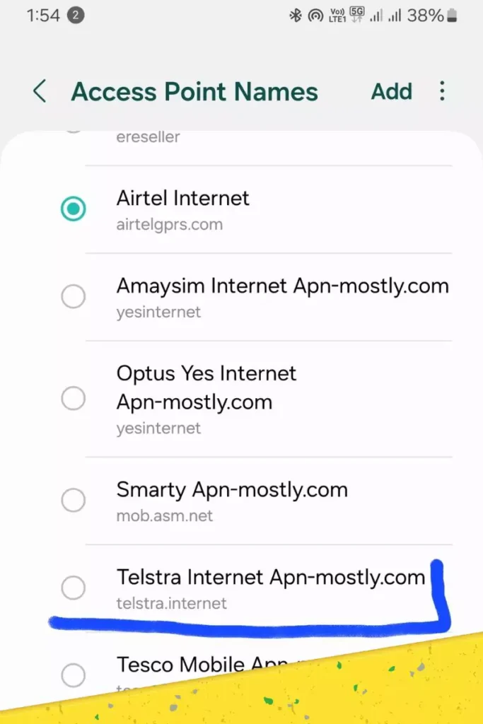 image of all the APN at once from android