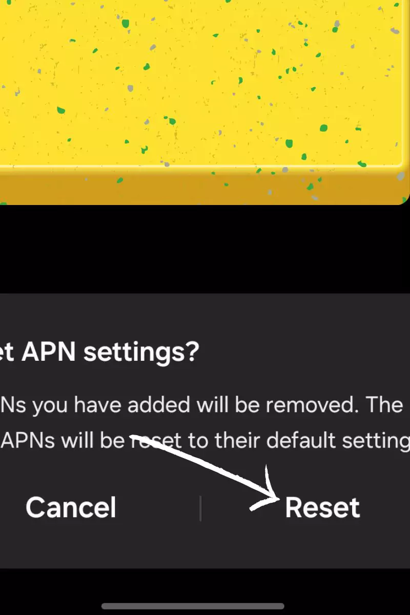 reset button highlighted for apn