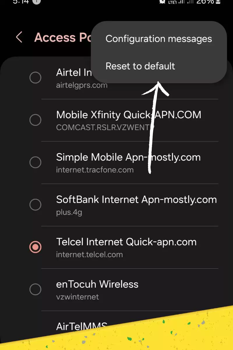reset to default highlighted from settings