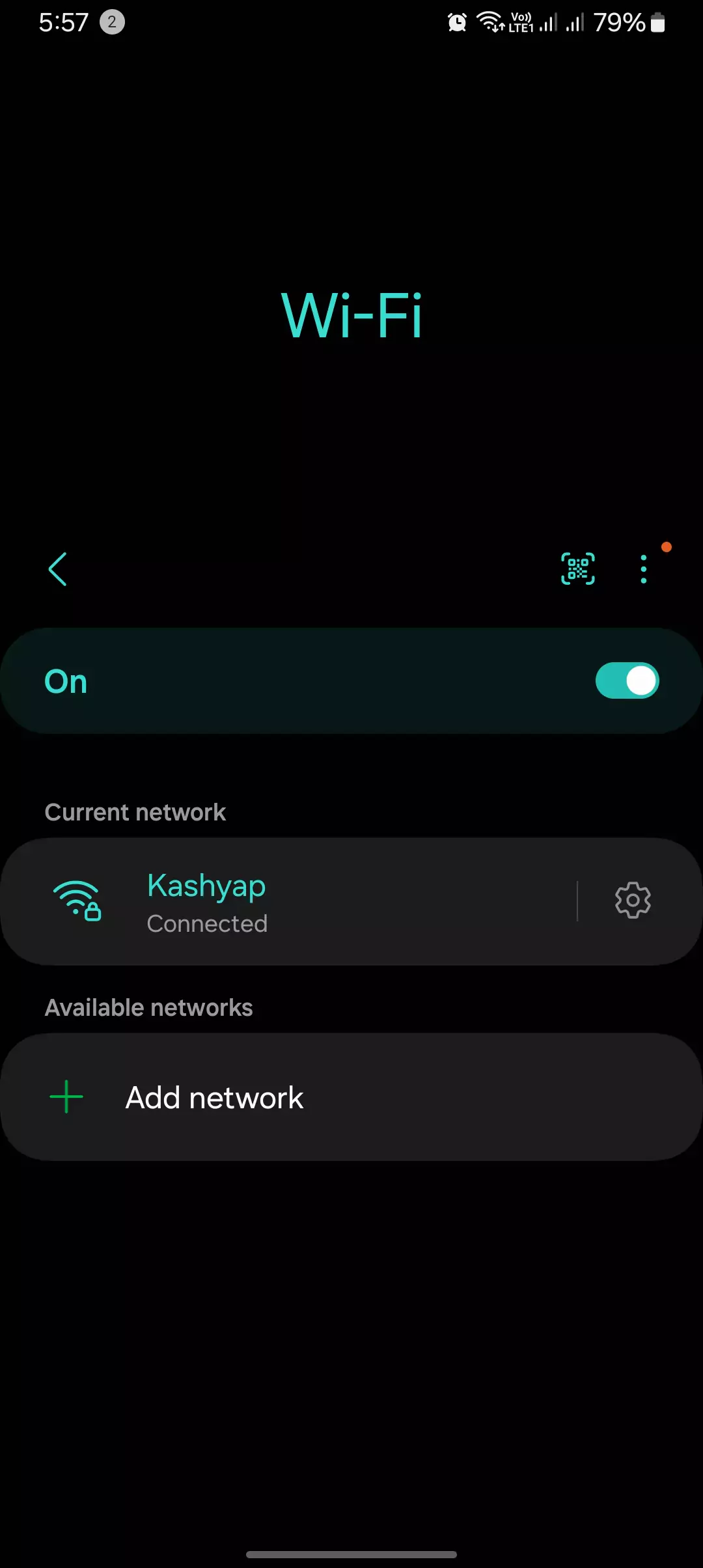 screenshot of wifi connected on samsung