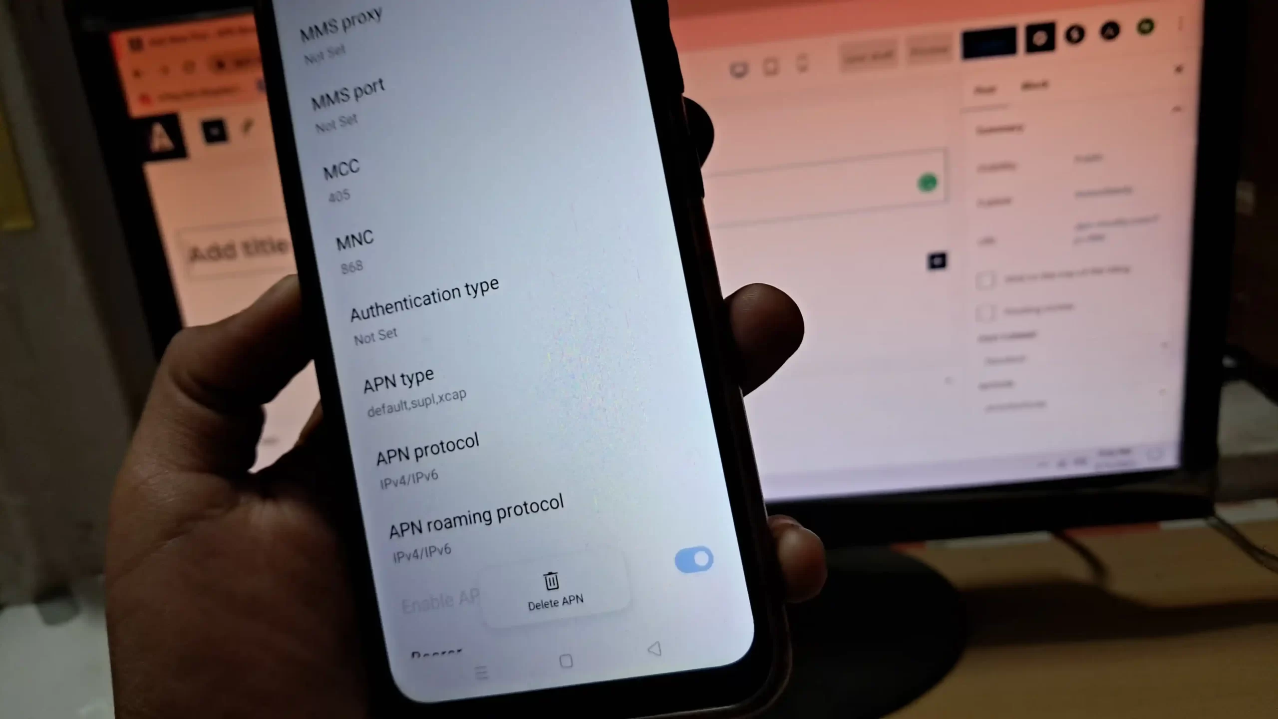 authentication type from the APN settings
