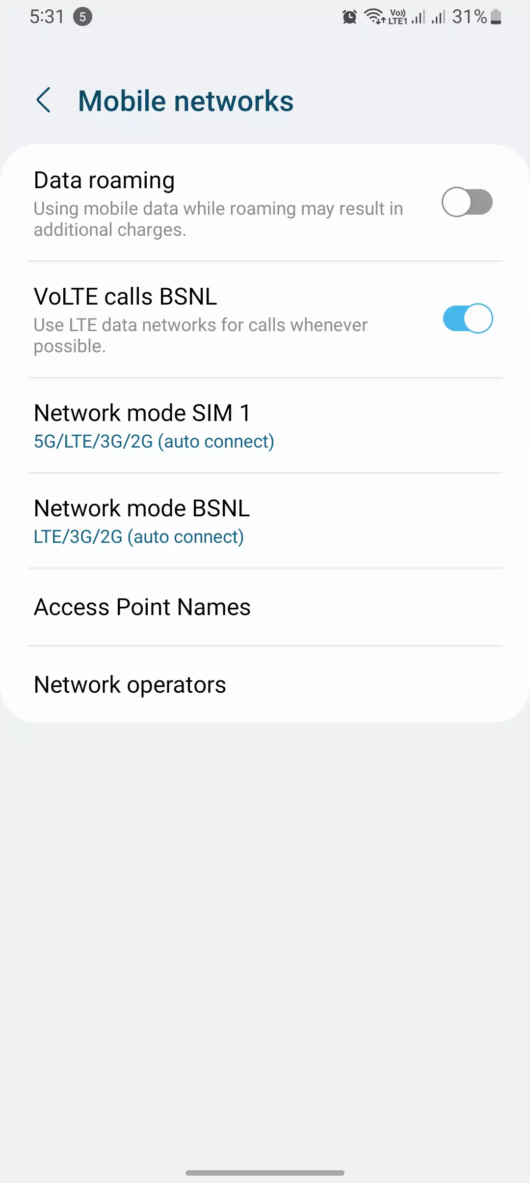 volte from connection mobile network settings from samsung