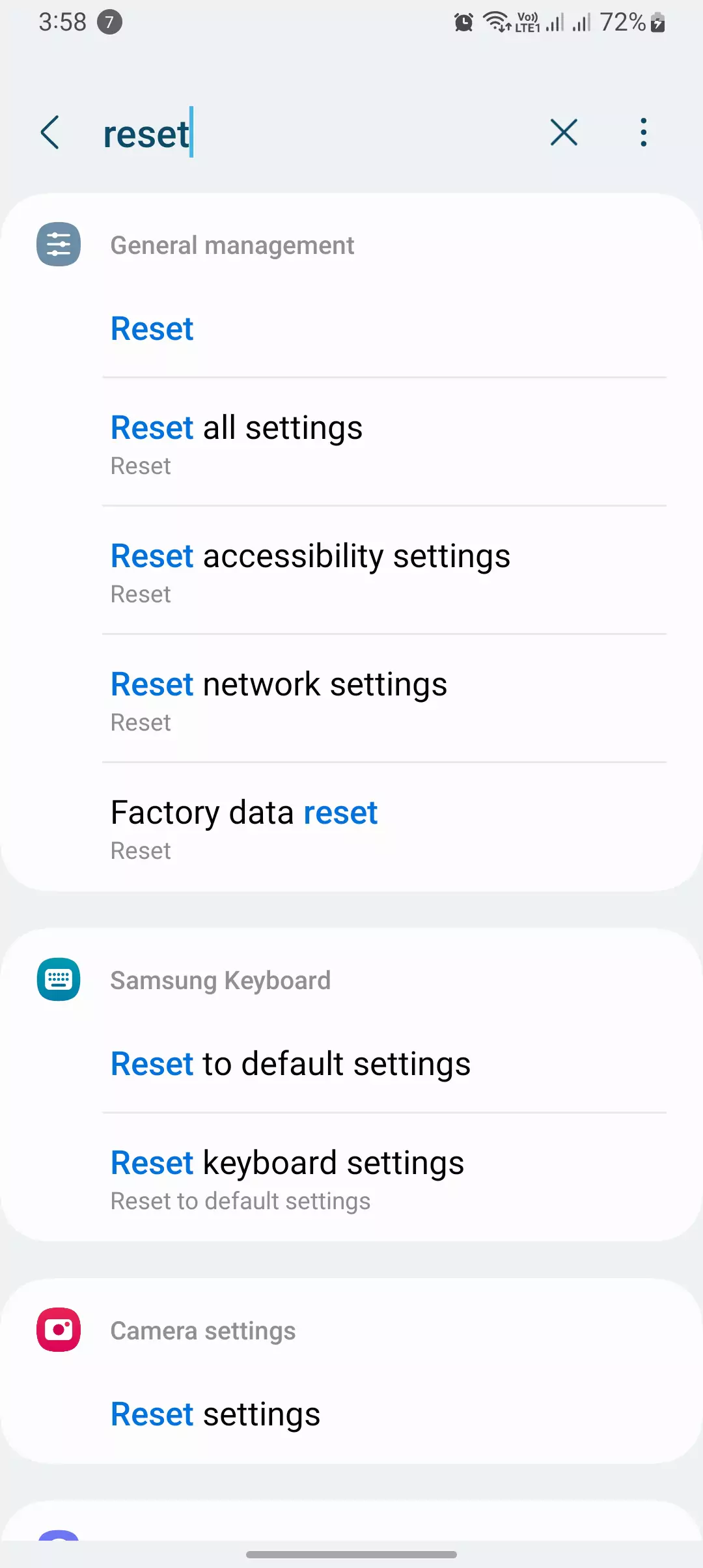 reset searched on phone which gets network, apn settings