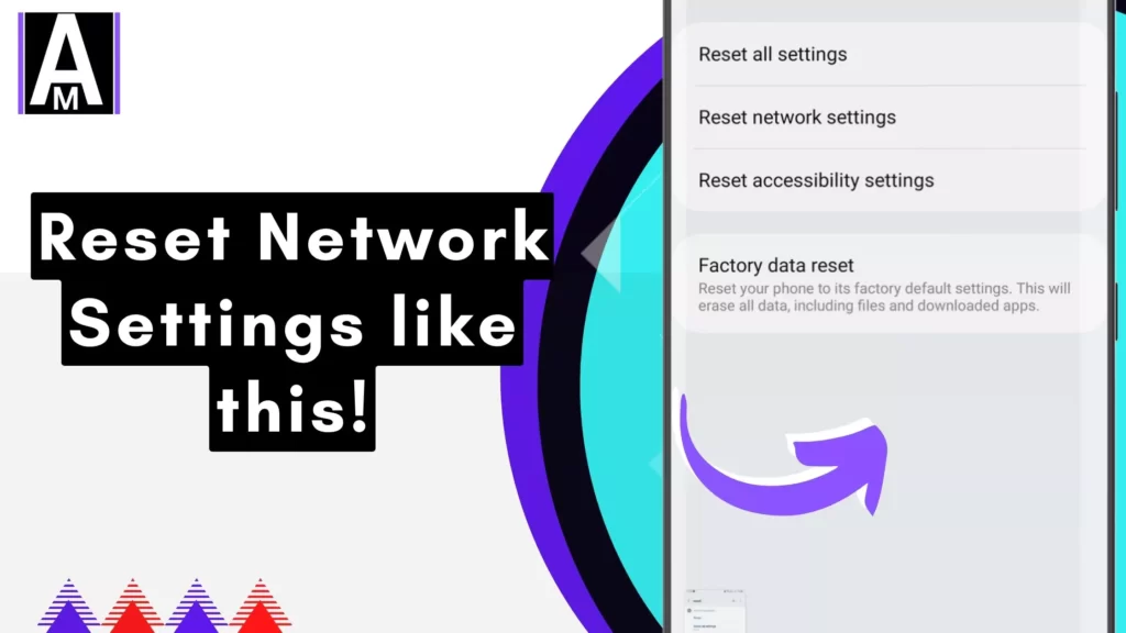 screenshot of resetting network settings with overlay text to how to do it