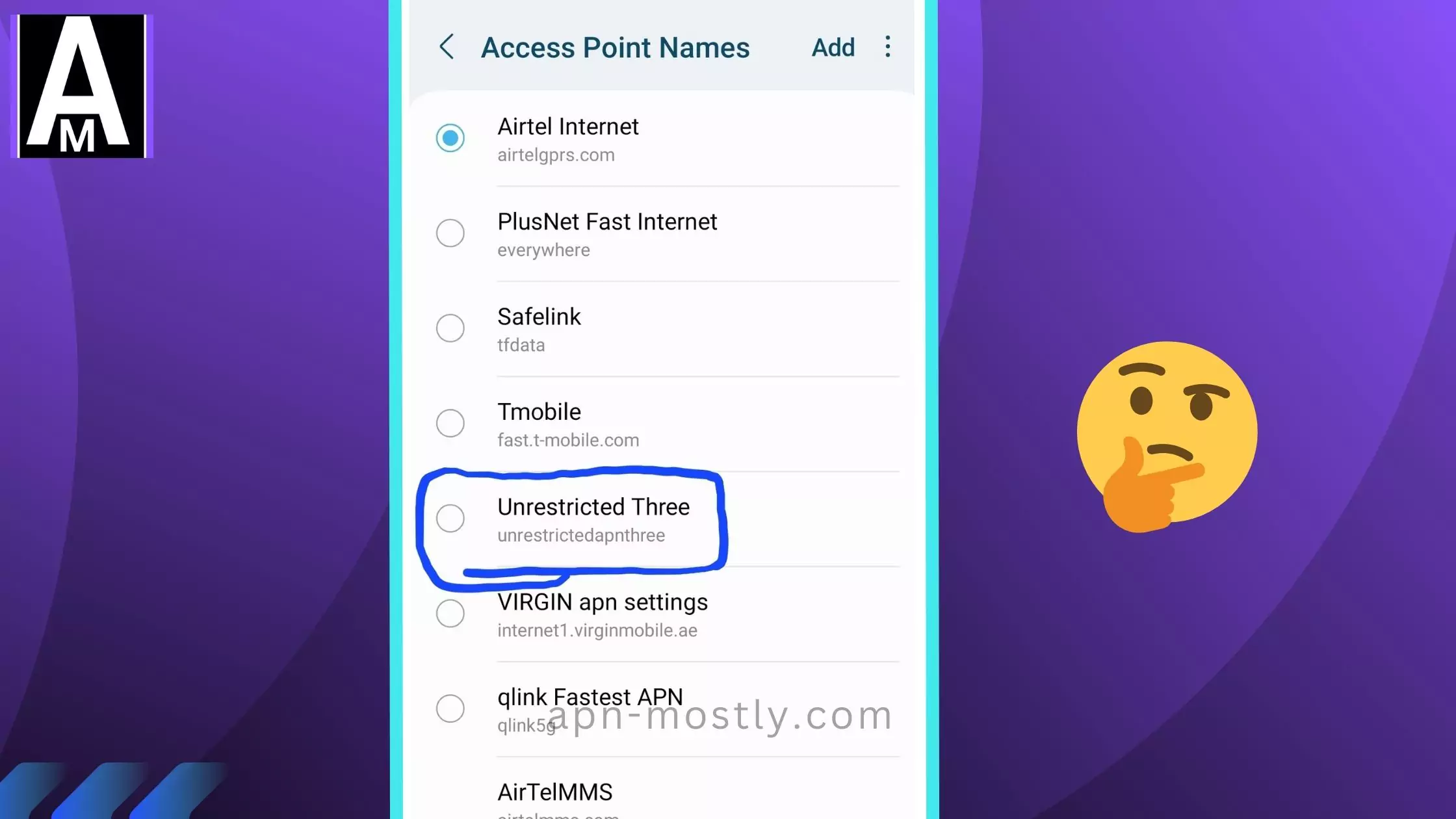 Unrestricted APN three highlighted with purple bg