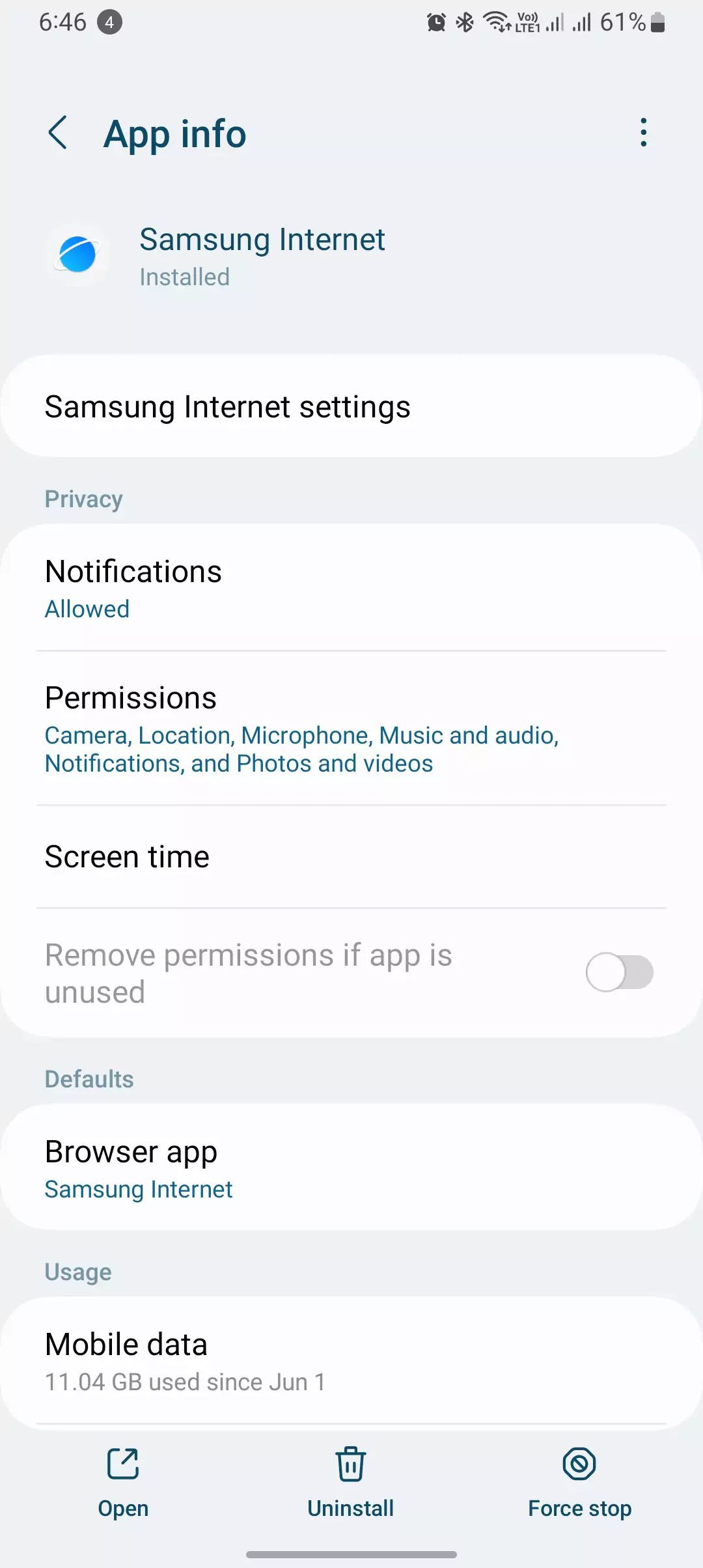 samsung internet app info screenshot