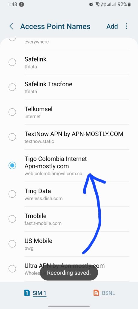 tigo colombia internet highlighted from all settings screenshot