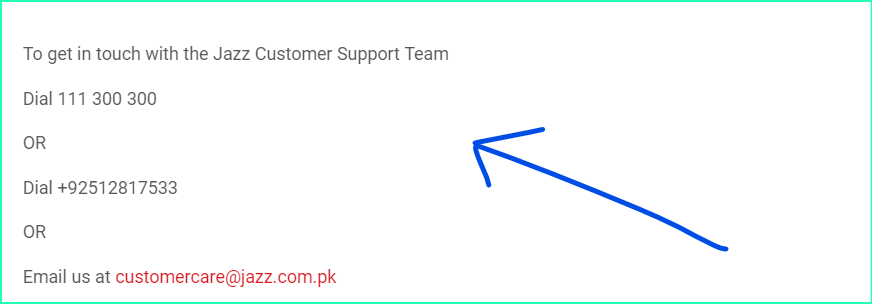 jazz all the ways to contact in screenshot of jazz.com.pk/help/contact-us