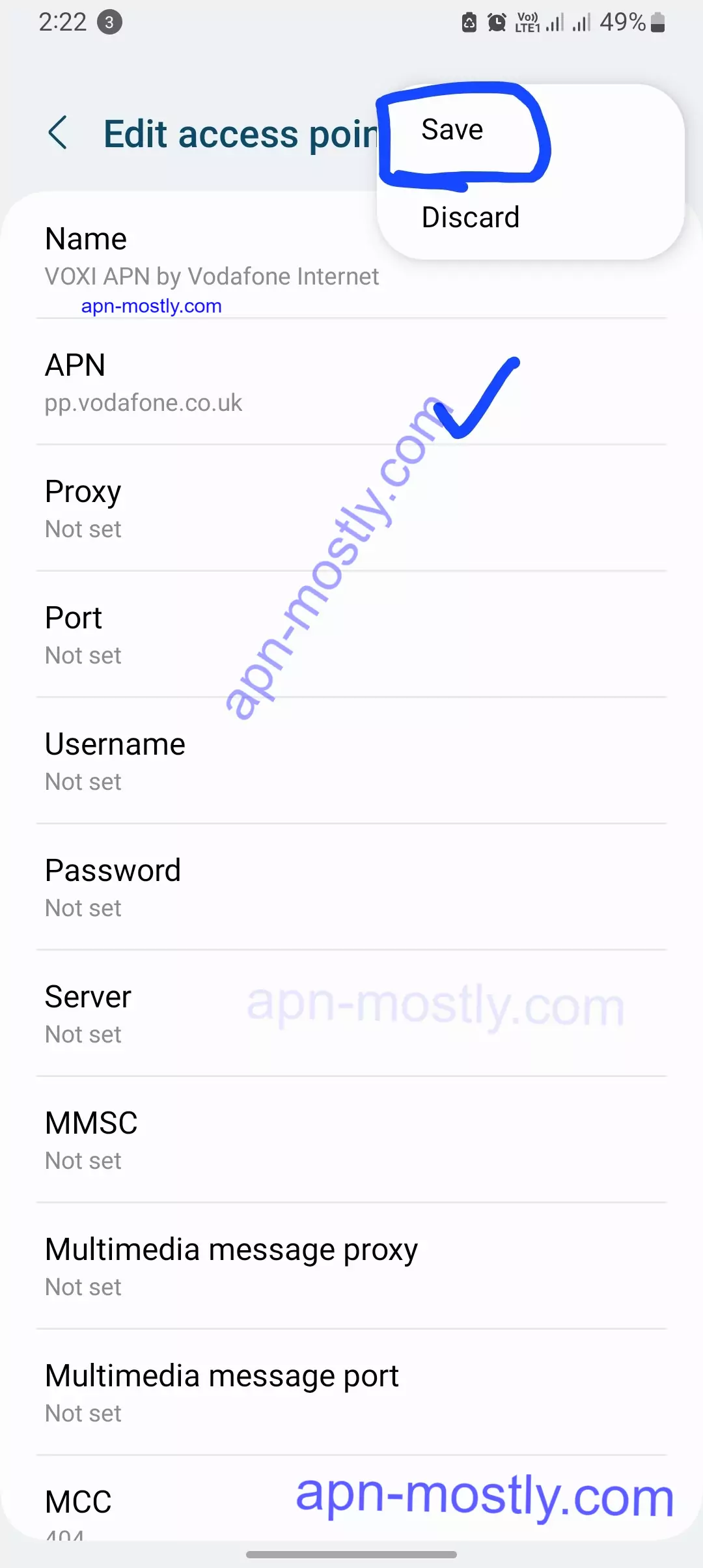 saving the edited voxi apn