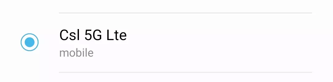 cropped screenshot of CSL 5G LTE APN selected