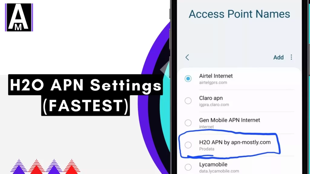 screenshot of h20 apn selected with overlay text fastest settings