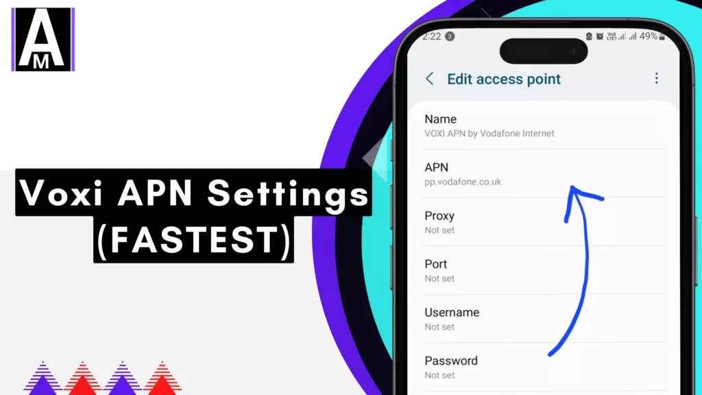 screenshot of highlighted voxi apn with overlay text for android and ios