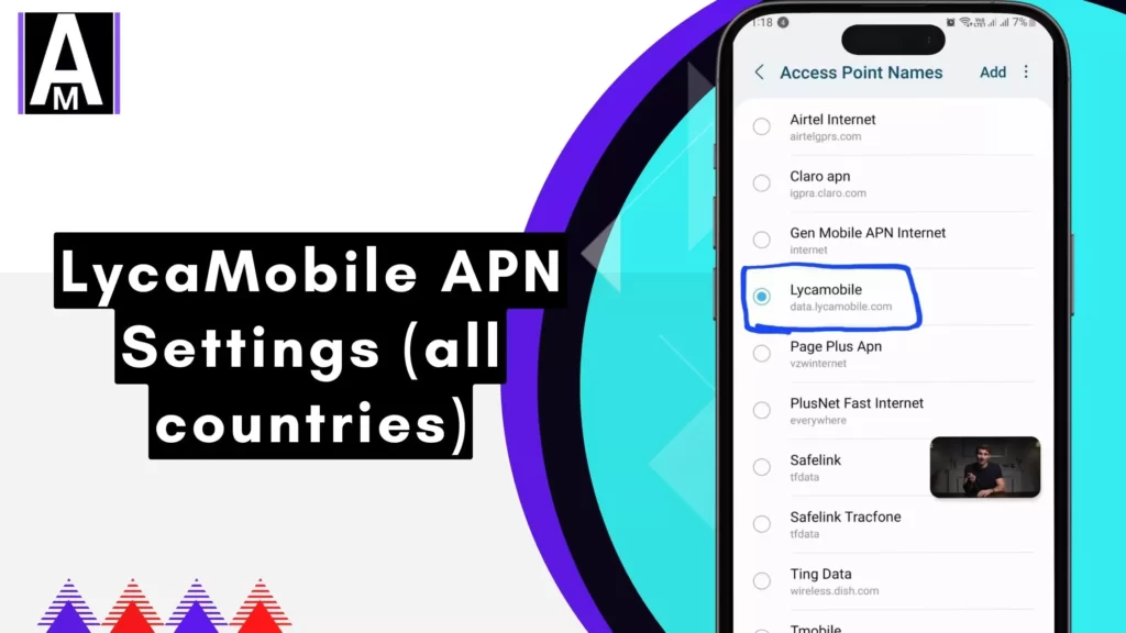 screenshot of lycamobile apn with the overlay text for all countries settings