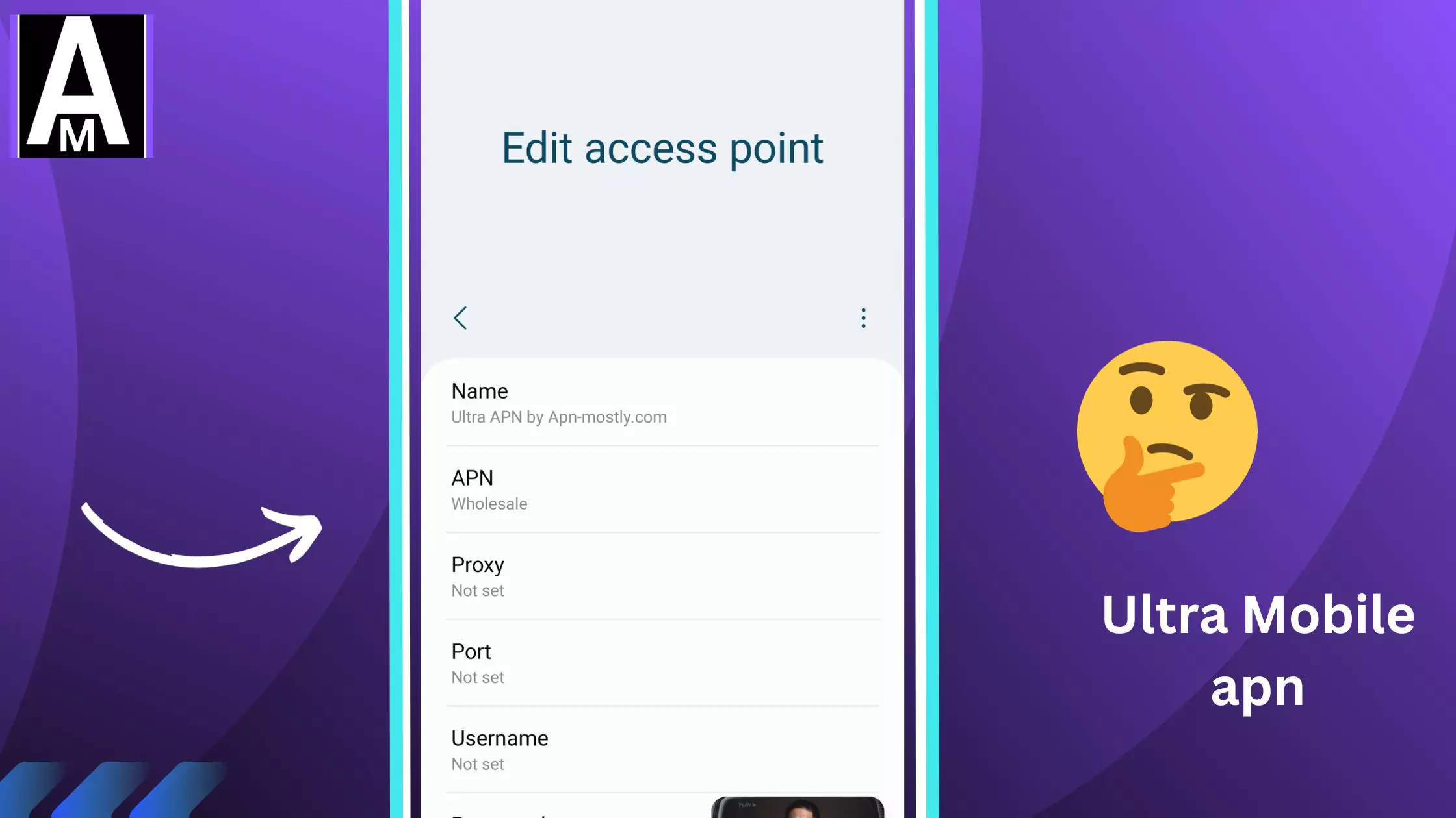 screenshot of ultra mobile apn settings with thinking emoji