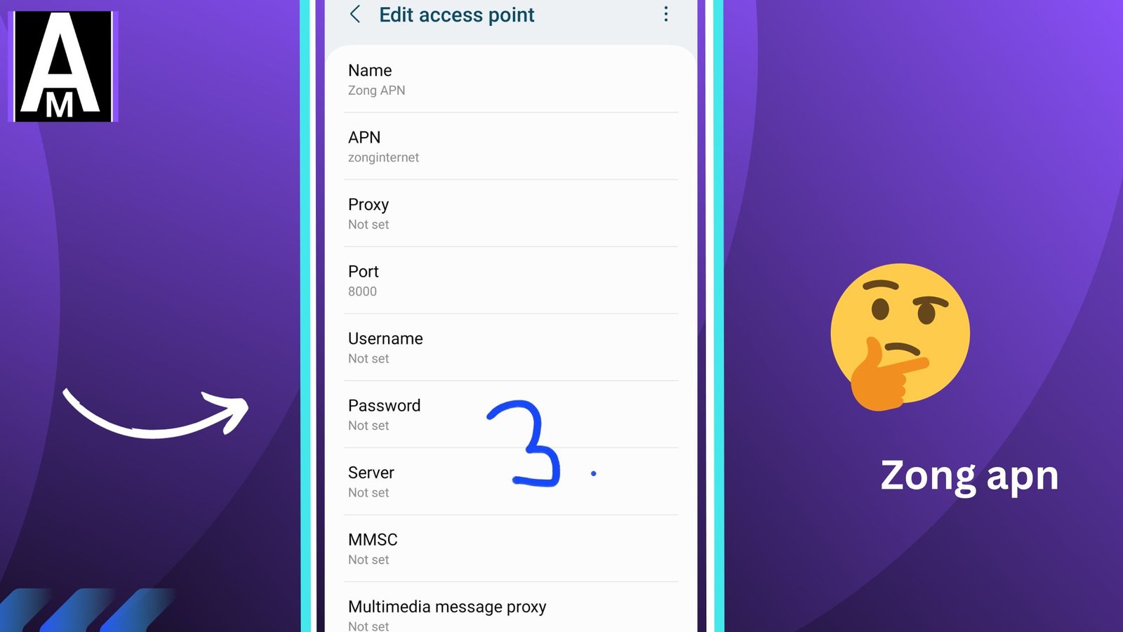 screenshot of zong apn highlighted with thinking emoji