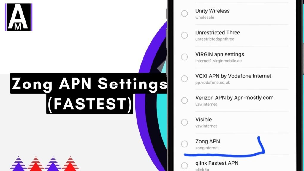 screenshot of zong apn with overlay text fastest