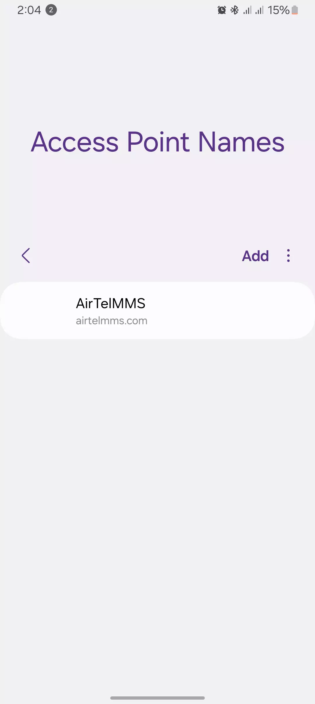 access point names with no apn is selected or set