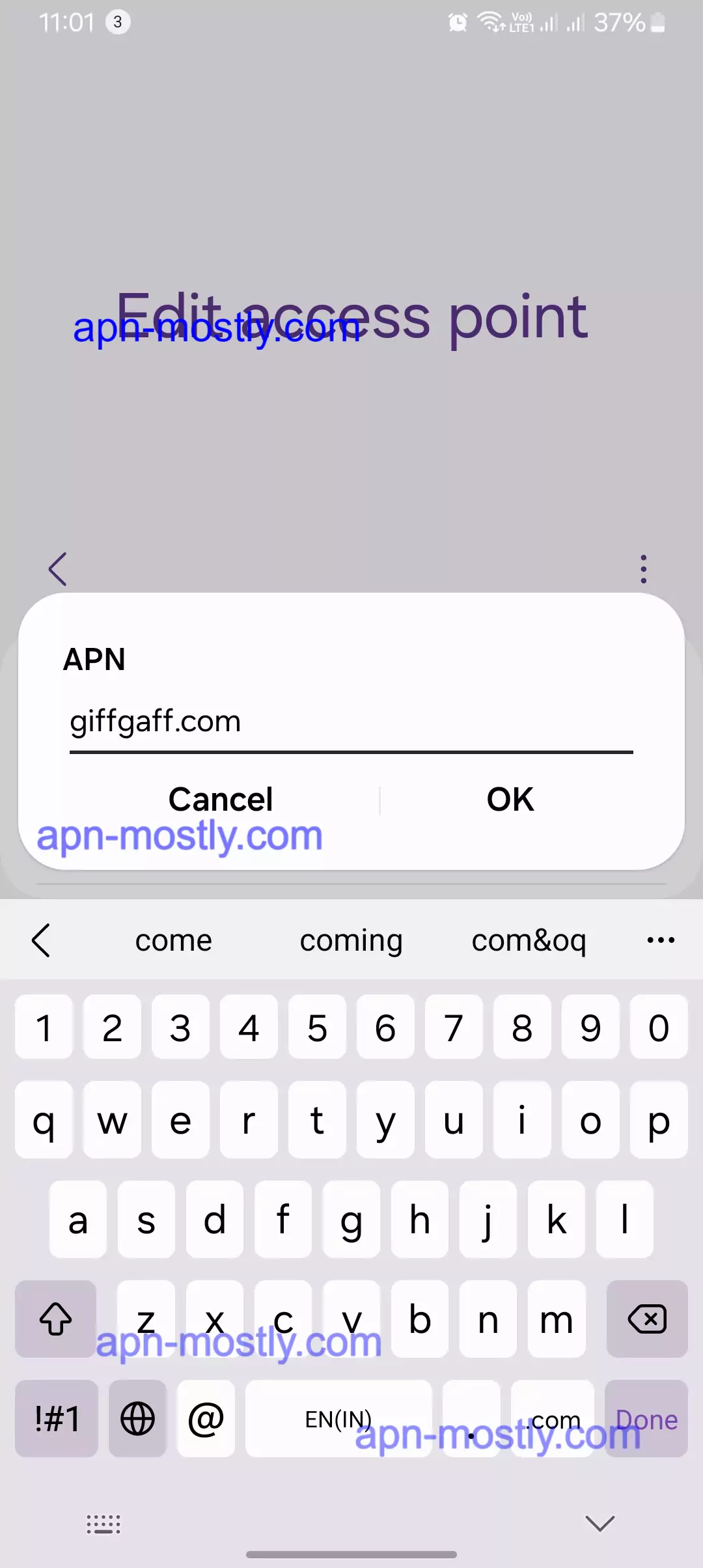 adding the apn for giffgaff