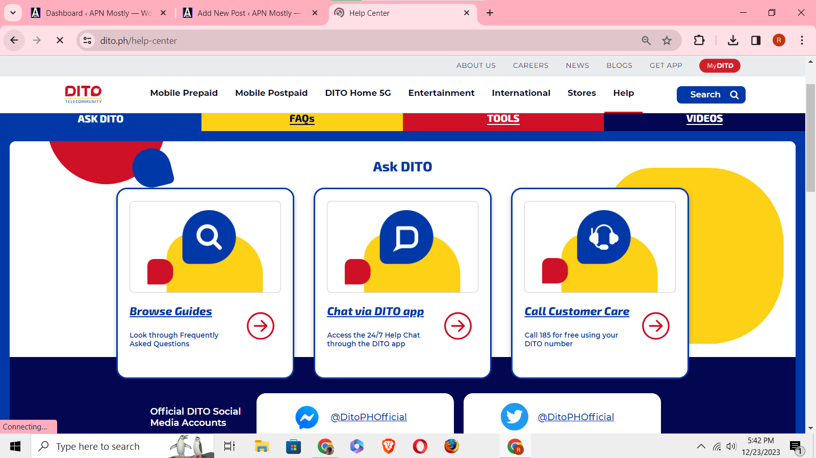 dito help center page screenshot