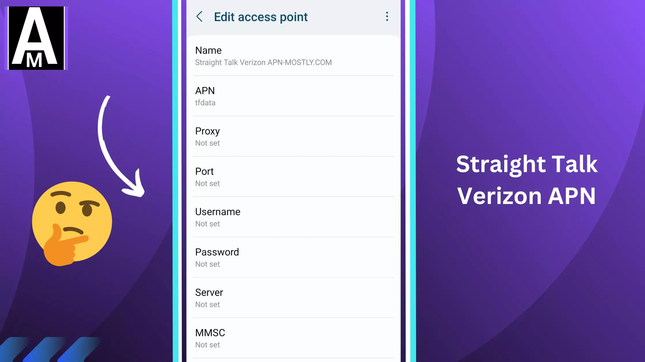 image of editing straight talk apn with thinking emoji