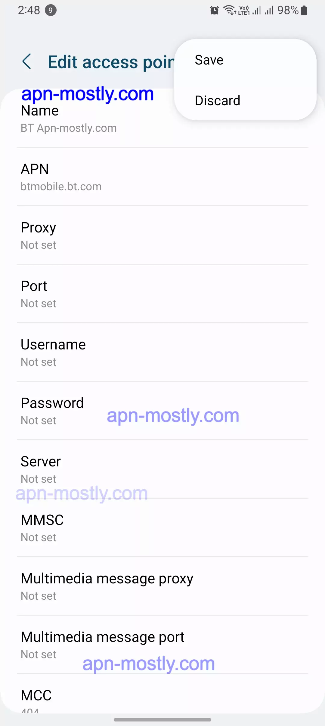 saving another internet config for BT