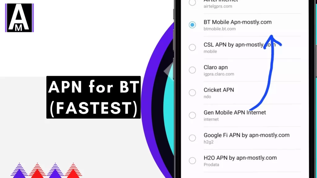 screenshot of BT internet with overlay text apn for BT