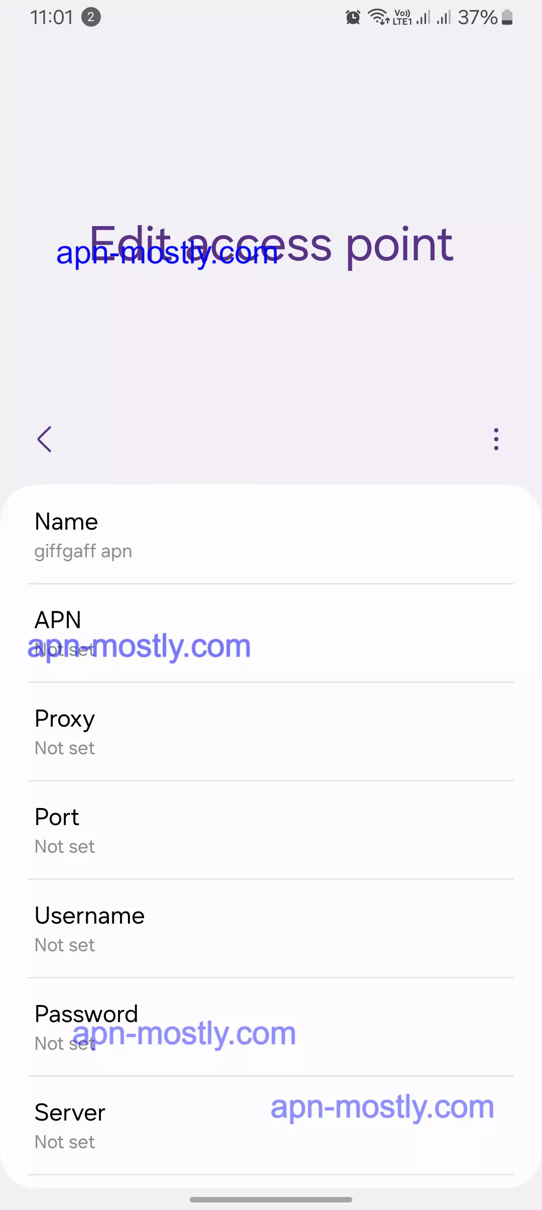 screenshot of edit access point of giffgaff