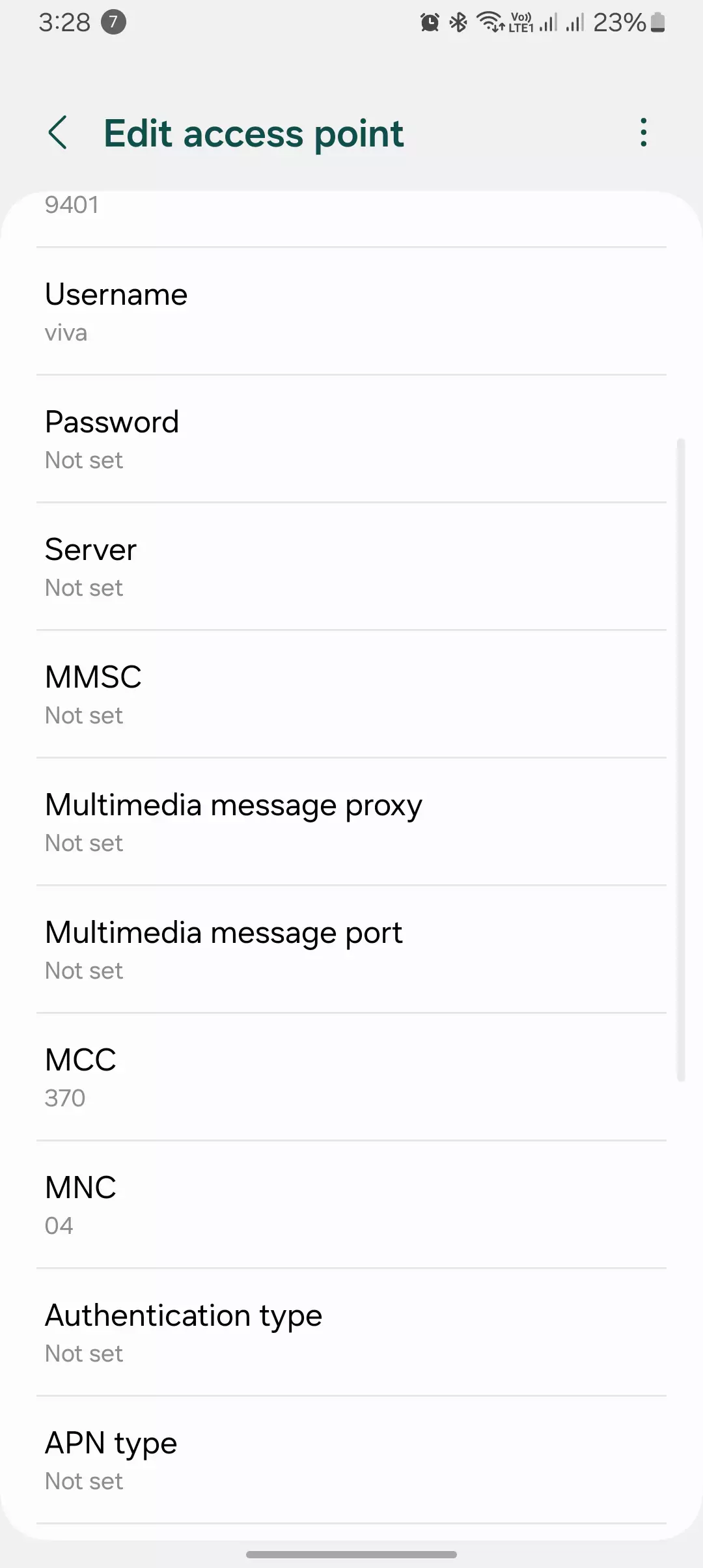 screenshot of further configuration and details