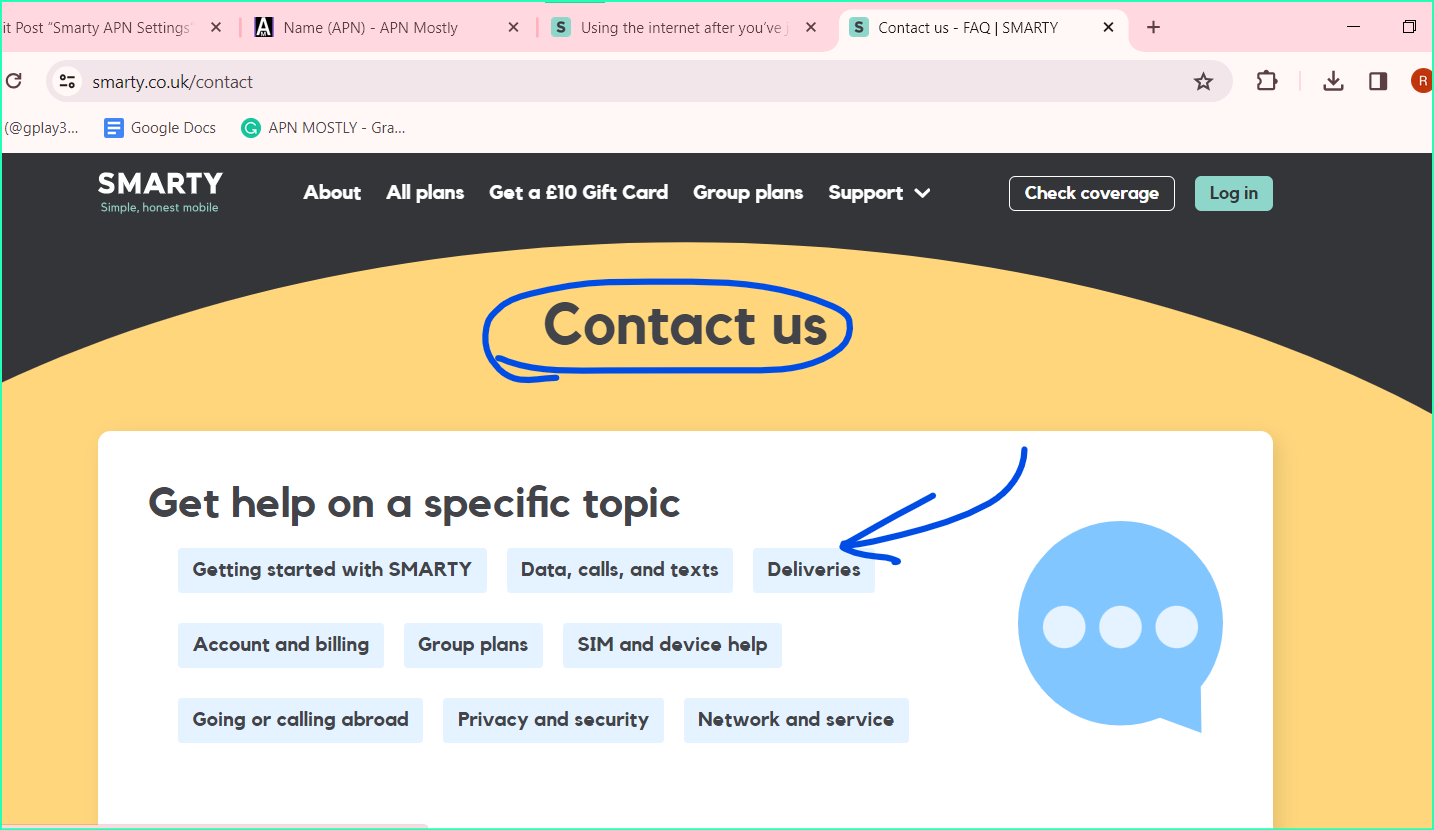 screencapture of contact us from smart.co.uk