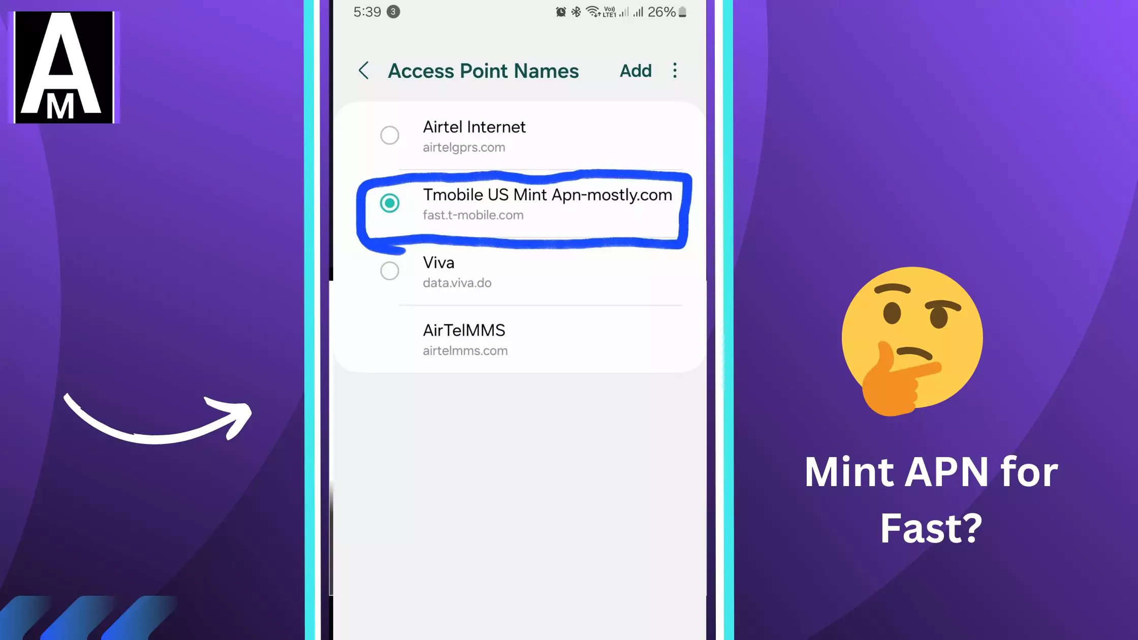 screenshot of mint mobile apn settings with overlay text