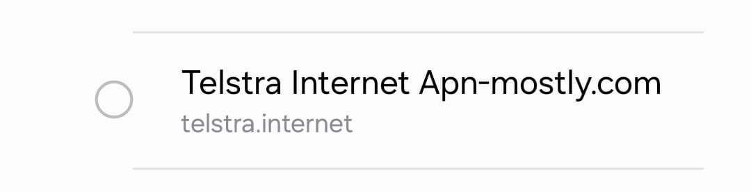 cropped screenshot of telstra apn