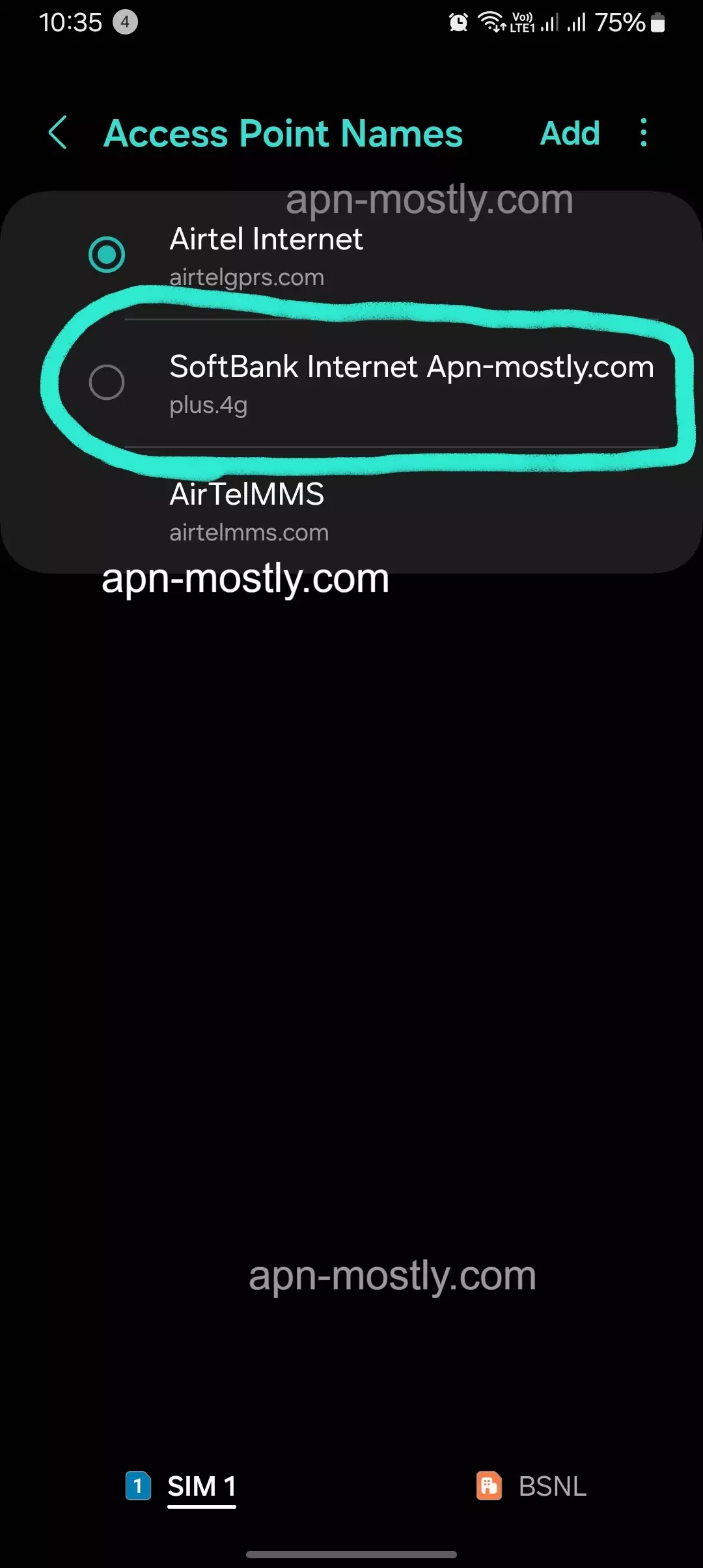 multiple apn from access point names on android screenshot