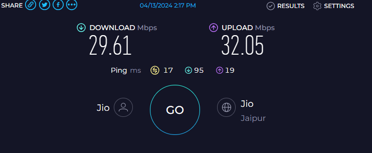 running speed test without VPN