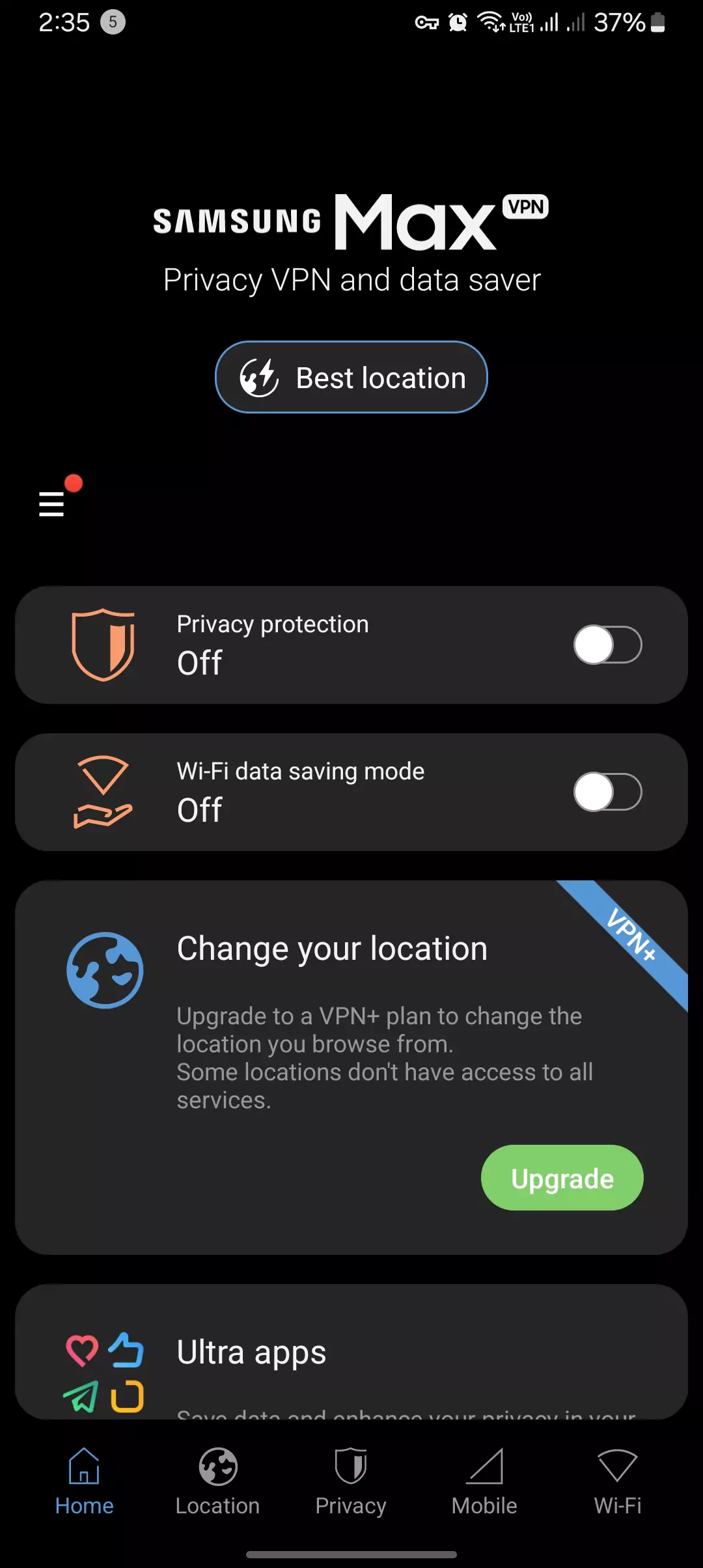 screenshot of connecting my phone to samsung max