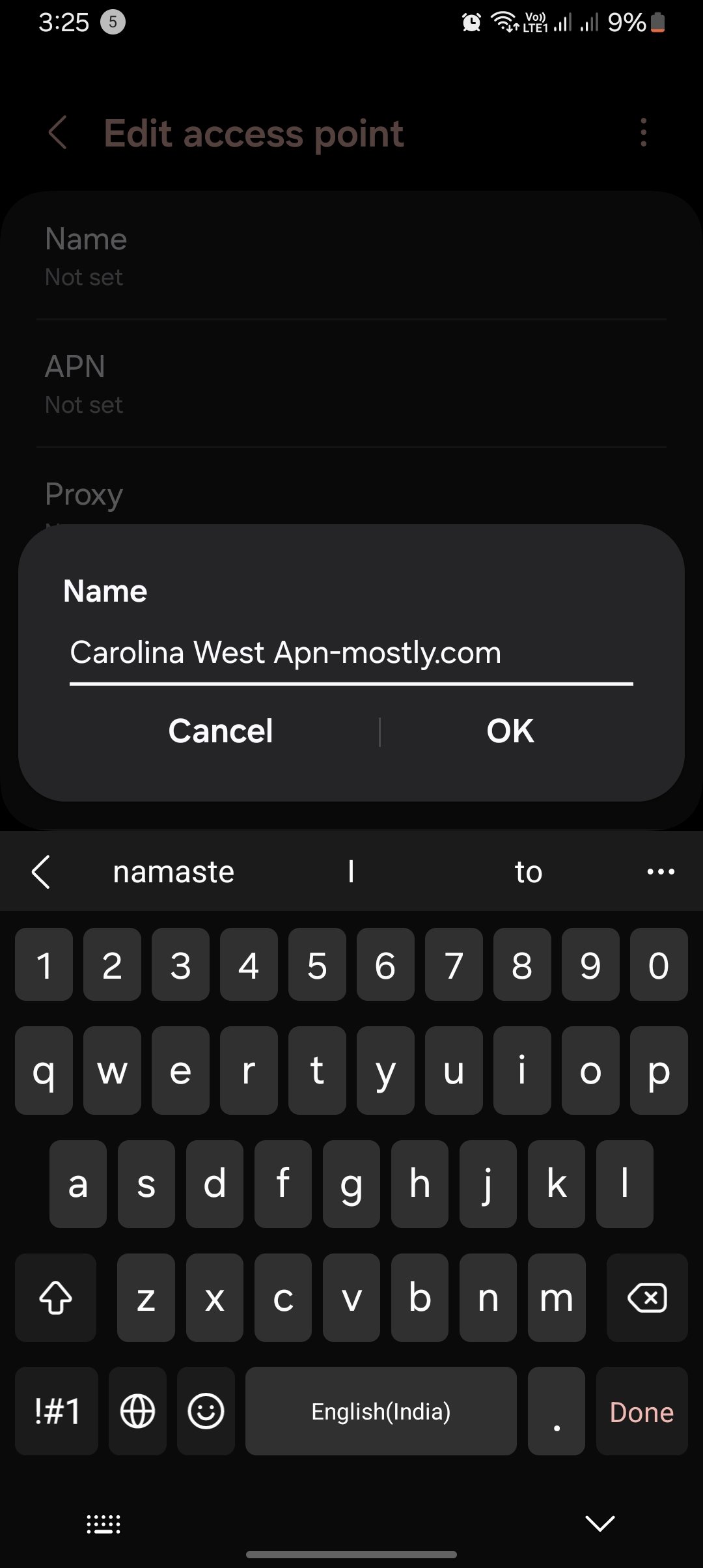 naming the carolina west internet settings screenshot