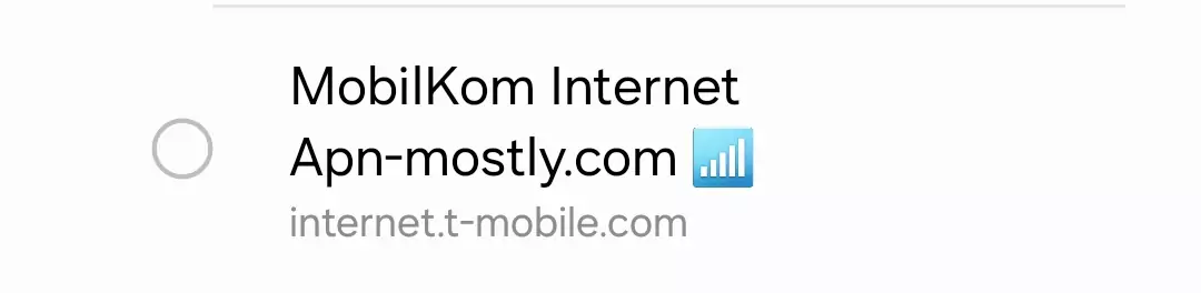cropped screenshot of Mobilkom internet