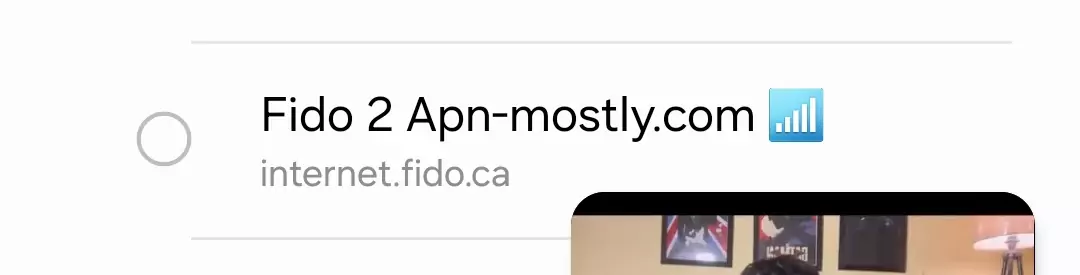 cropped screenshot of fido apn by apn mostly