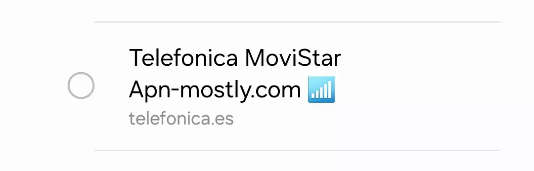 cropped screenshot of telefonica apn mostly